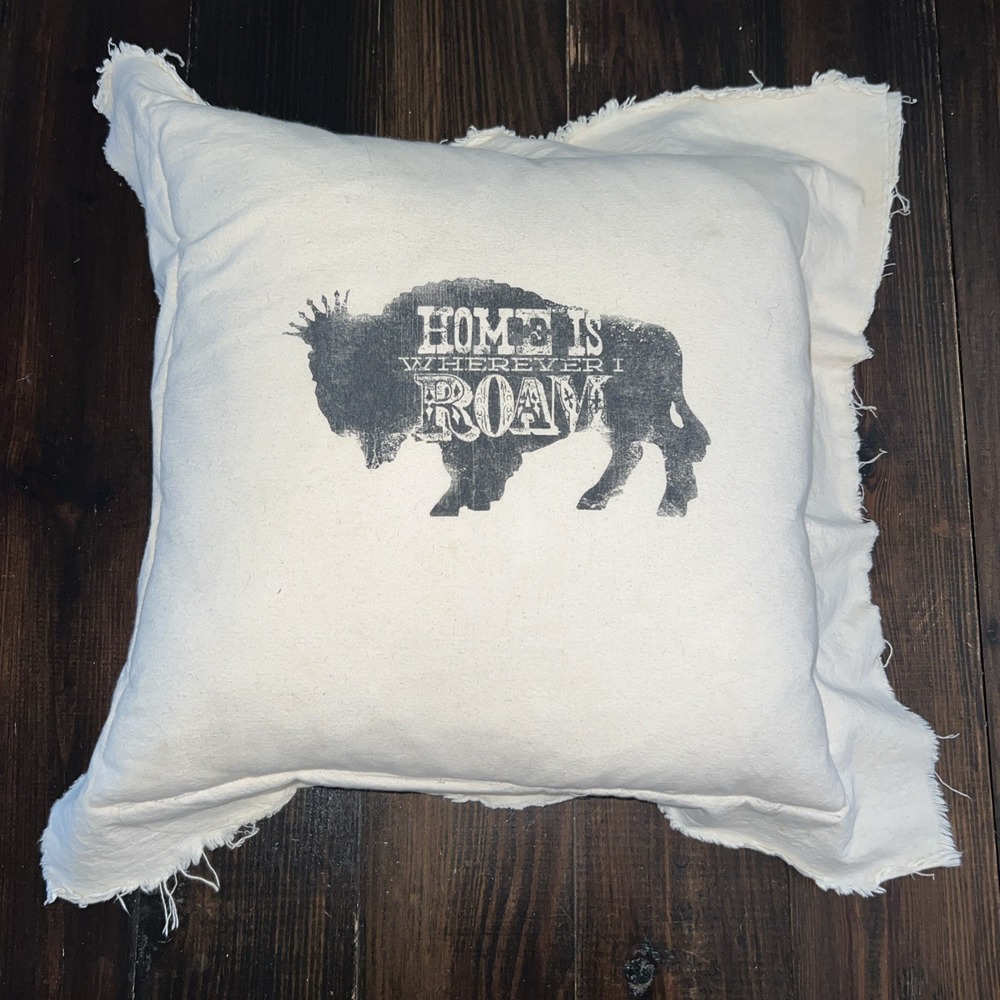Pottery Barn Bison Home is where ever I Roam Toss Accent Bed Pillow Junk Gypsy